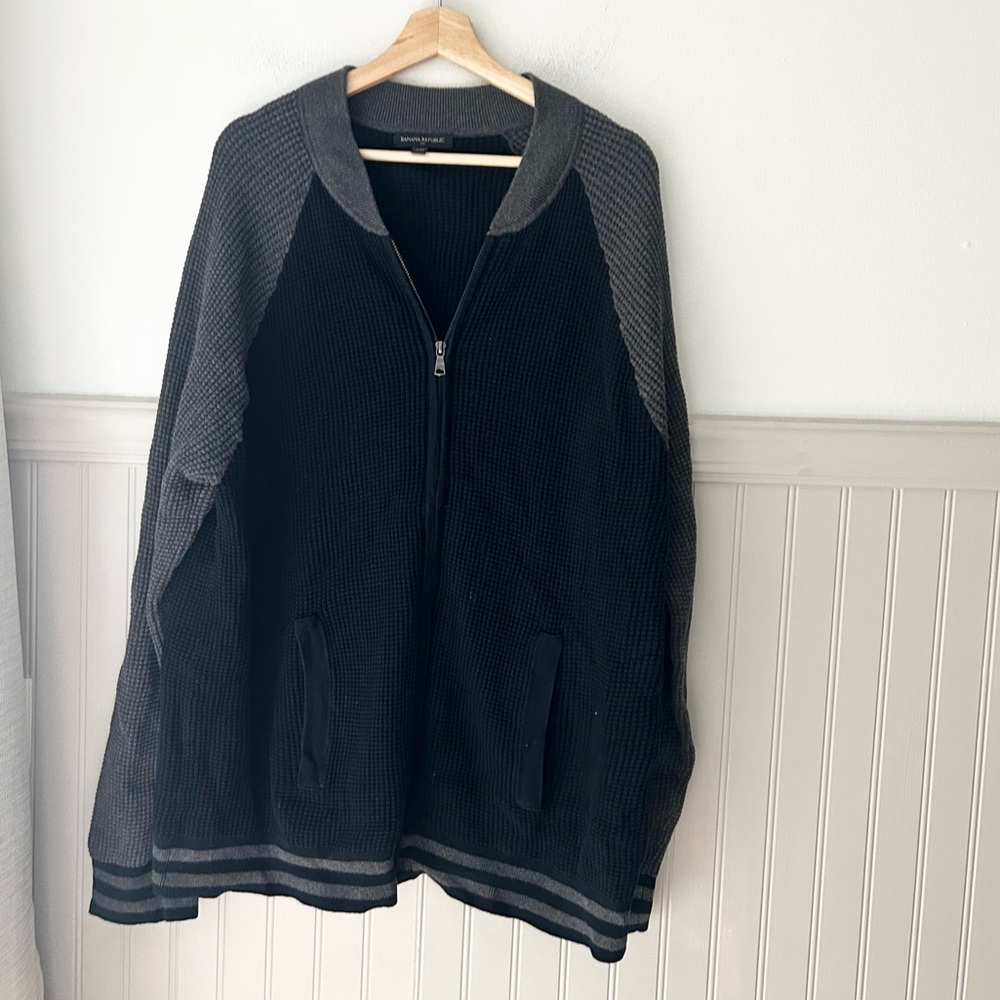 Banana Republic Men’s XXL Blue & Gray 100% Cotton Zip-Up Sweater